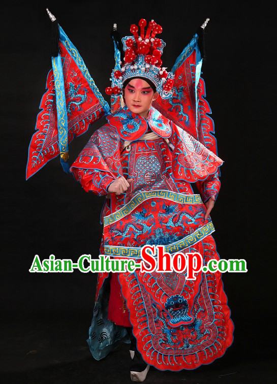 Chinese Opera Embroidered Wu Sheng General Armor Costume and Helmet for Men