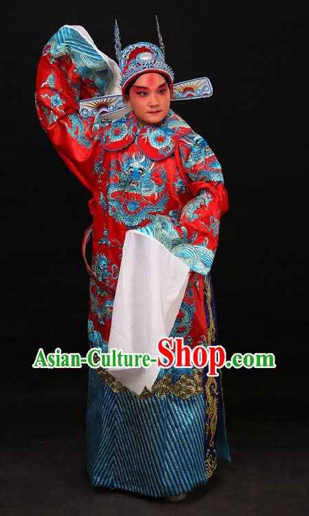 Traditional China Peking Opera Dragon Wedding Dress and Bridegroom Hat for Men