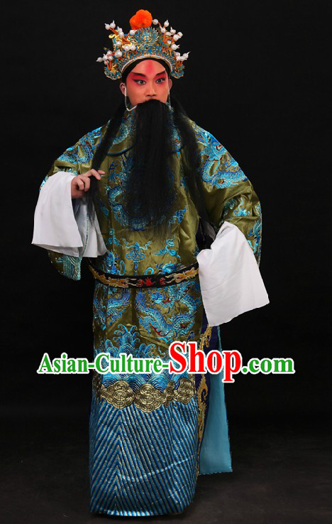 Chinese Beijing Opera Embroidered Dragon Robe and Helmet for Men