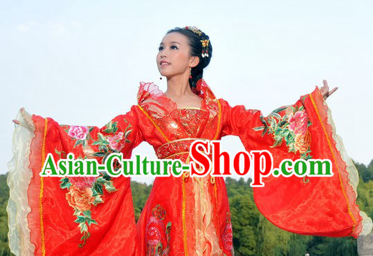 Ancient Chinese Red Peony Wedding Clothes for Women