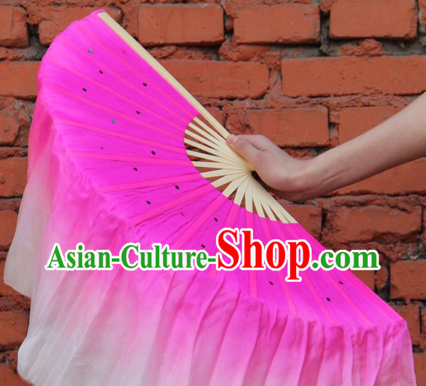 Double Sides Pink to White Color Transition Silk Dance Fan