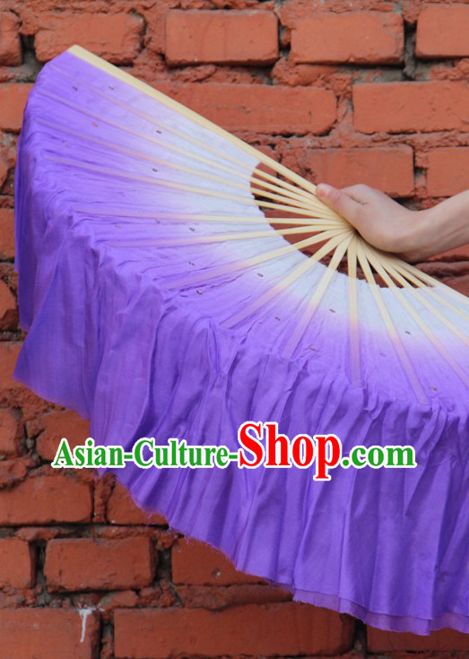 Double Sides White to Purple Color Transition Silk Dance Fan