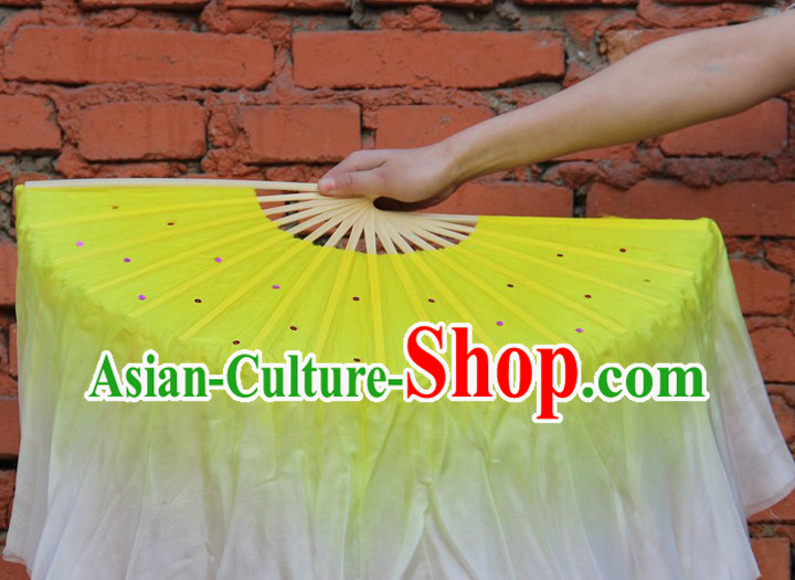 Double Sides Yellow to White Color Transition Silk Dance Fan