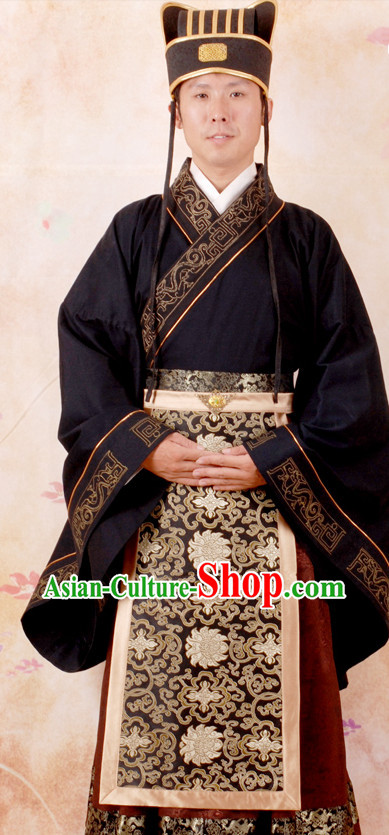 Ancient Chinese Han Dynasty Official Costumes and Hat for Men
