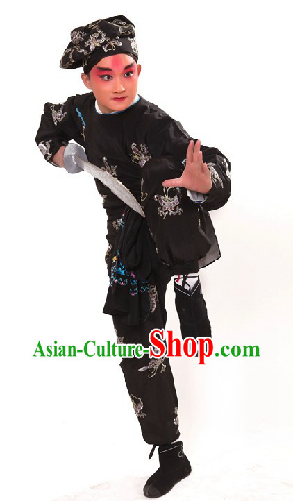 Peking Opera Black Embroidered Butterfly Costumes and Hat for Men
