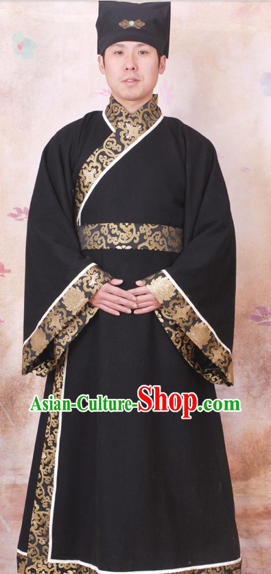 Ancient Chinese Black Clothing and Hat for Men