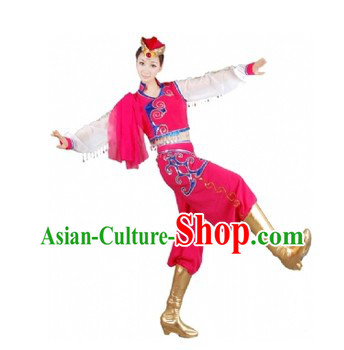Traditional Chinese Mongolian Minority Dance Costumes and Hat for Women