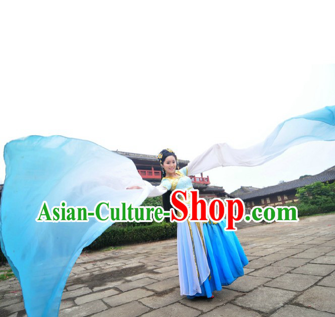 Ancient Chinese Blue Palace Dancer Costumes and Headpiece for Women