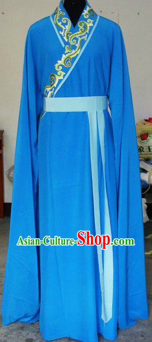 Ancient Chinese Blue Long Sleeve Dance Costumes for Men