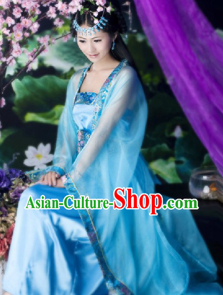 Blue Ancient Chinese Style Stage Performance Costumes for Women