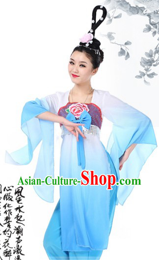 Blue Chinese Classical Dancing Costumes and Wig