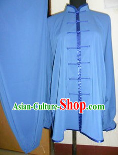 Traditional Chinese Blue Silk Tai Ji Clothing