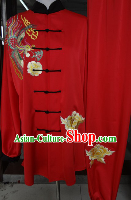 Traditional Chinese Red Tai Ji Martial Arts Phoenix Embroidery Uniform