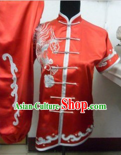Traditional Chinese Red Phoenix Embroidery Martial Arts Competition Suit