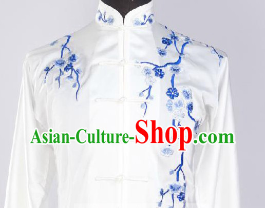Traditional Chinese White Plum Blossom Embroidery Kung Fu Uniforms