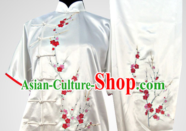 Traditional Chinese Short Sleeves Embroidered Flower Martial Arts Outfits