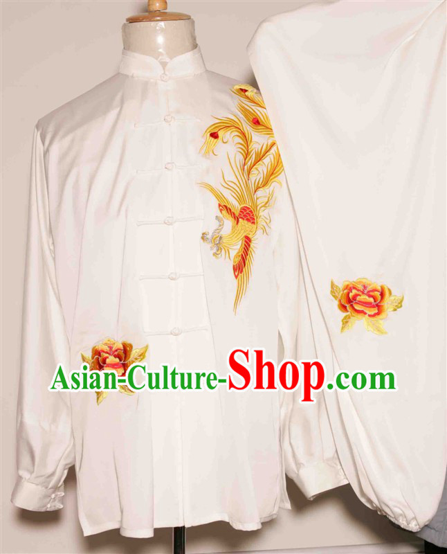 White Chinese Phoenix Embroidery Tai Chi and Martial Arts Competition Suit for Women