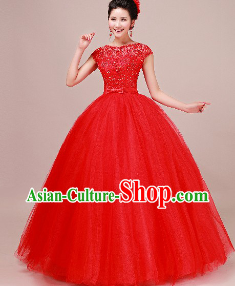 Traditional Chinese Classical Red Wedding Veil and Headpiece for Brides