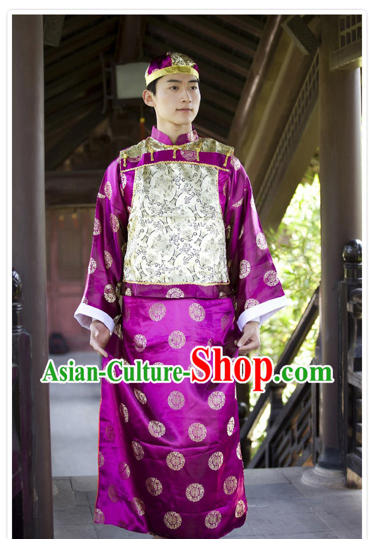 Traditional Chinese Mandarin Clothing Costume and Hat for Men