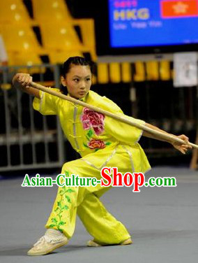 Yellow Long Spear Embroidered Peony Kung Fu Supplies for Women