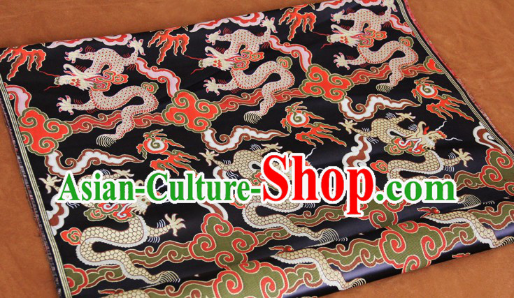 Black Traditional Chinese Dragon Pattern Tibetan Clothing Fabric