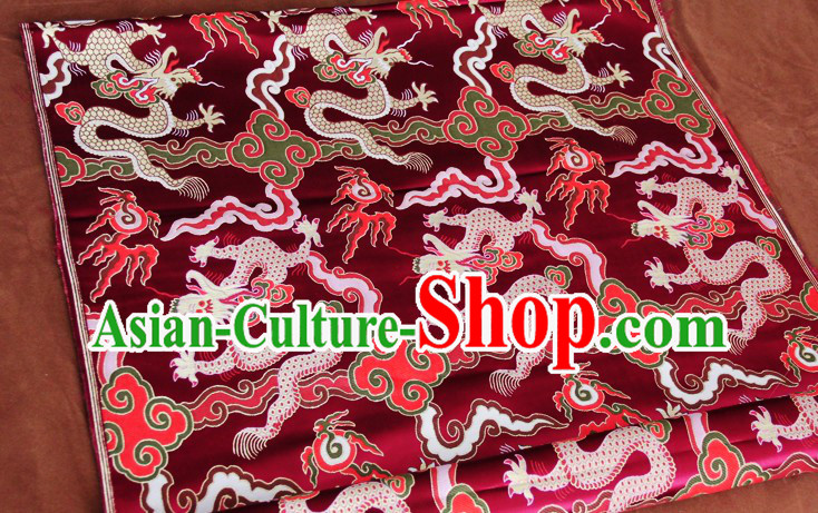 Dark Red Traditional Chinese Dragon Pattern Tibetan Clothes Fabric