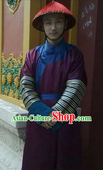 Qing Dynasty Palace Servant Costumes and Hat for Men
