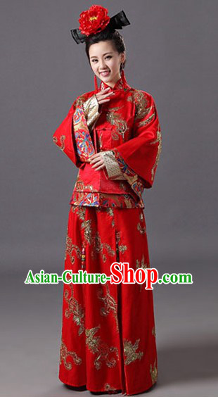 Chinese Classical Red Wedding Phoenix Outfit and Wig