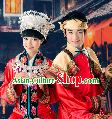 Miao Ethnic Minority Wedding Dresses Two Sets for Men and Women