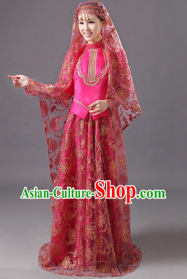 Ancient Chinese Muslim Hui Minority Wedding Dress for Brides