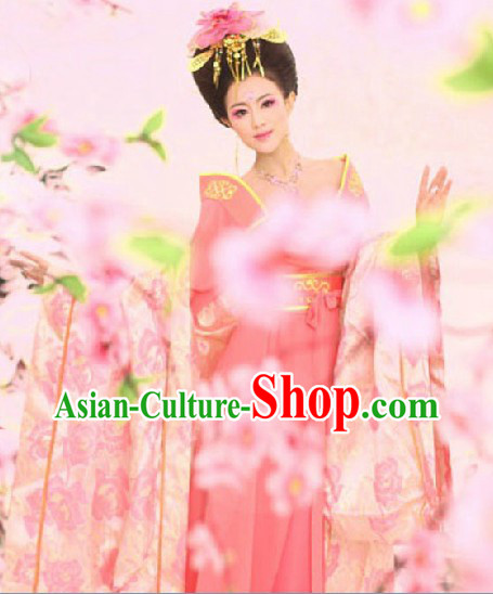 Ancient Chinese Tang Dynasty Imperial Princess Clothing and Hair Accessories Complete Set