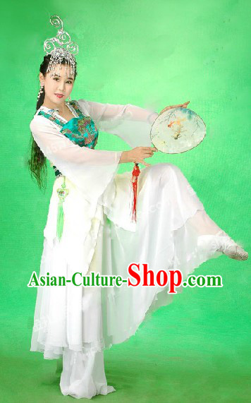 Chinese Classical Stage Performance Jasmine Flower Mo Li Dance Costume and Head Pieces