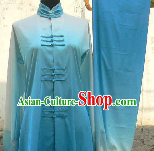 Chinese Blue Silk Color Transition Long Fist Nanquan Martial Arts Uniform Unisex