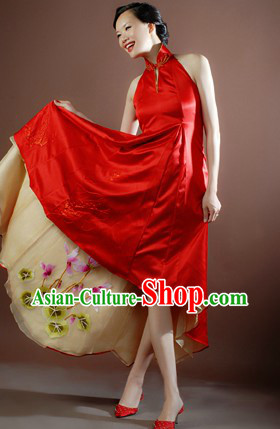 Traditional Chinese Classical High Collar Wedding Ceremony Evening Dress for Brides