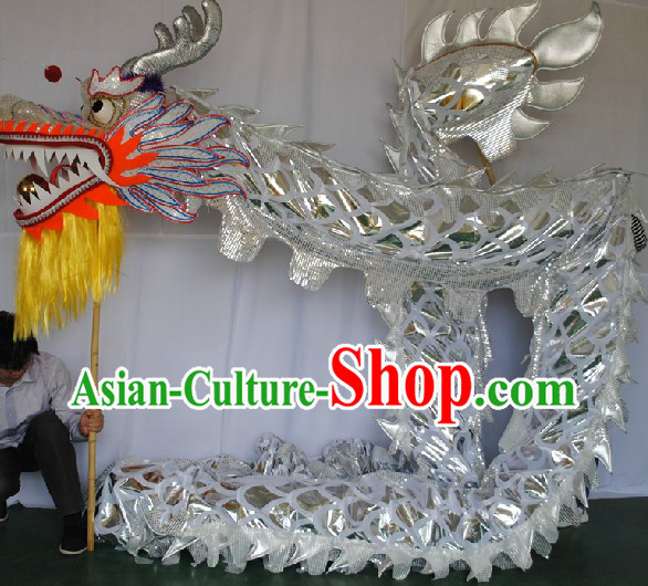 Free Worldwide Delivery 14 Meters Shinning Silver Dragon Dancing Costume Prop for Adults