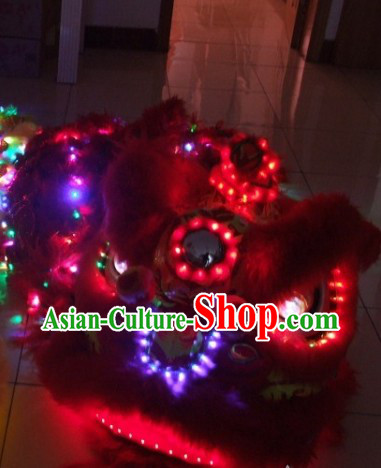 Top LED Lights Long Wool Lion Dance Costumes Props Complete Set