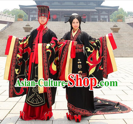 Traditional Ancient Chinese Zhou Zhi Wedding Dresses with Long Trail and Crowns and Accessories