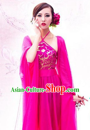 Chinese Sexy Red Sleeve Stage Performance Dance Costumes for Women
