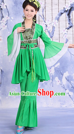 Ancient Chinese Green Stage Performance Dance Costume for Women