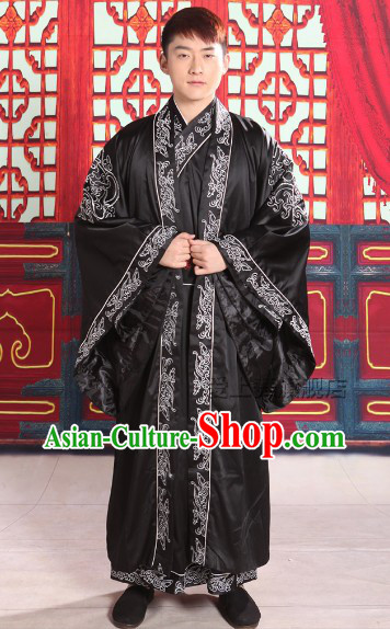 Traditional Chinese Black Dragon Robe for Men
