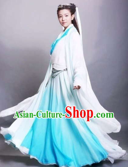 The Return of the Condor Heroes Shen Diao Xia Lv Dragon Lady White and Blue Costumes for Women