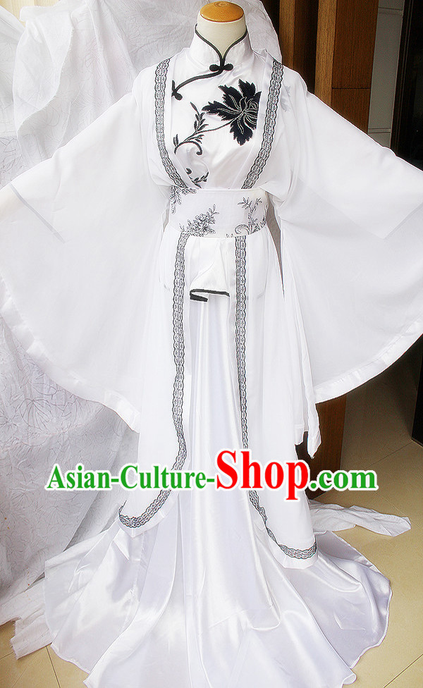 Traditional Ancient Chinese White Guzhuang Han Fu Clothing Outfit for Men or Women
