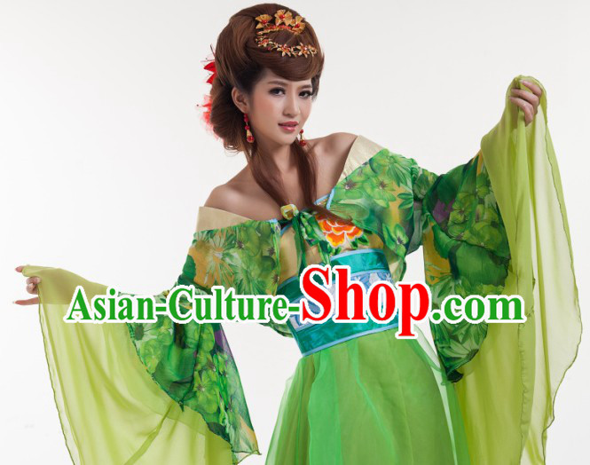 Green Long Trail Ancient Chinese Tang Dynasty Suit for Women