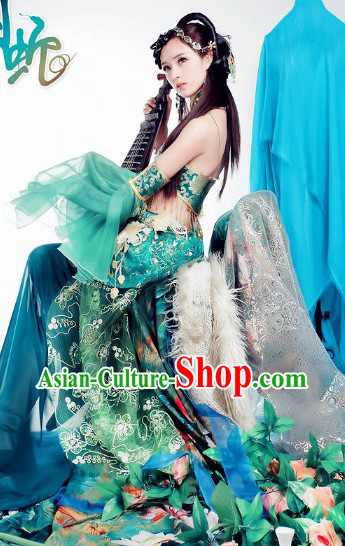 Ancient Chinese Green Green Snake Legend Xiao Qing Costumes and Headpieces