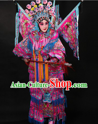 Ancient Chinese Female Warrior Mu Guiying Armor Dakao Costumes and Hat