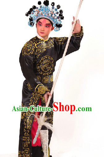 Black Traditional Chinese Opera Stage Performance Wusheng Role Costume and Hat