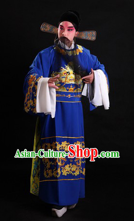 Chinese Opera Stage Performance Official Costumes and Black Gauze Cap for Men