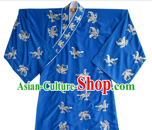 Blue Chinese Ancient Young Student Butterfly Embroidered Costumes and Hat for Men