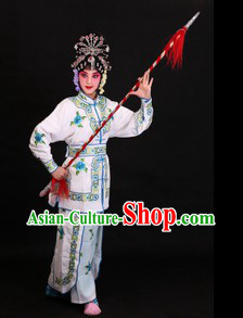Peking Opera White Snake Legend Female Warrior Costumes and Headpieces