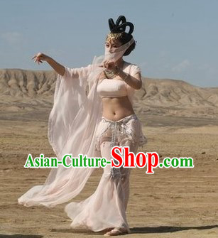 Ancient Chinese Feitian Flying Apsaras Dance Costumes and Wig for Women